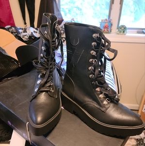 Black Faux Leather Combat Boots